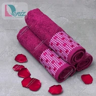 حوله دستی طرح مجیک بسته سه عددی رنگ سماقی