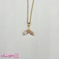 گردنبند زنانه استیل طرح دم وال نگین صورتی
