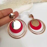 گوشواره آویز قرمز طلایی