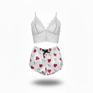 ست نیم‌تنه گیپور و شلوارک طرح قلب 032