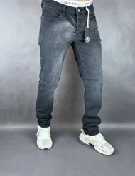 شلوار اسلیم فیت مردانه ذغالی ساده 128