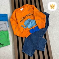 بلوز شلوار جین پسرانه کیفیت عالی برند FIBILO طرح فیل مناسب 1 تا 4 سال