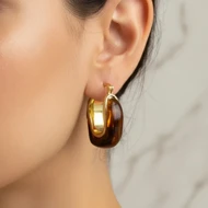 گوشواره حلقه‌ای زنانه مدل کوآل طرح مرمرین قهوه‌ای (لاک‌پشتی) با فریم داخلی طلایی