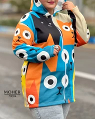 هودی کرک‌دار زنانه سایز بزرگ طرح گربه