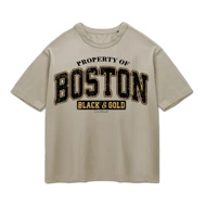 تیشرت باکسی پپا طرح Boston رنگ خاکی