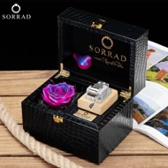 باکس موزیکال چرمی دو خونه / گل رز جاویدان رنگ صورتی کهکشانی