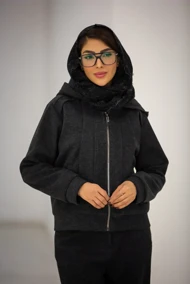 سویشرت زنانه کلاهدار استردار (مشکی)