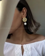گوشواره سکه دوریالی مرواریدی