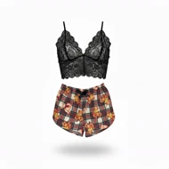 ست نیم‌تنه گیپور و شلوارک طرح تدی 056