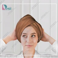 حوله سر طرح ساده مدل کلاه پیچ رنگ شیر قهوه