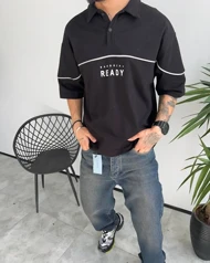 تیشرت یقه دار گلدوزی READY رنگ مشکی