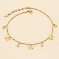 پابند زنانه استیل طلایی با آویز پروانه و نگین – Xuping