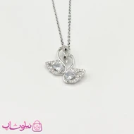 گردنبند زنانه طرح دو قو نقره ای سفید