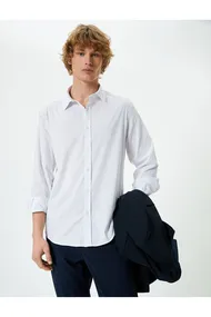 پیراهن باریک آستین بلند دکمه دار نیم یقه ایتالیایی 4SAM60172HW