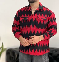 کت فوتر پشمی قرمز طرح وینتیج خاص و شیک قرمز مشکی