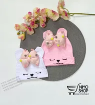 کلاه نخی نوزادی مدل پاپیونی