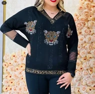 بلوز زنانه پلنگی ترک سنگ کریستال