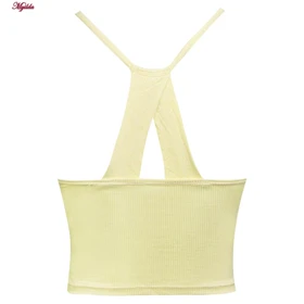 کراپ تاپ زنانه مدل پد ثابت رنگ لیمویی ماییلدا کد 5258-241
