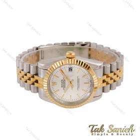ساعت رولکس مردانه دورنگ طلایی خطی صفحه نقره ای Rolex-4729-G