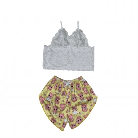 ست نیمتنه گیپور و شلوارک طرح گربه تکشاخ 139