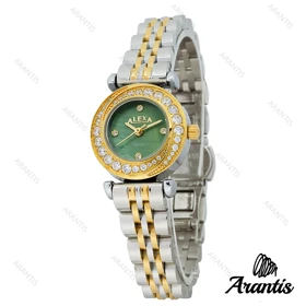 ساعت الکسا 2000z زنانه دو رنگ طلایی صفحه سبز دورنگین w-10103
