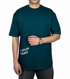 تیشرت آستین کوتاه مردانه سبز با چاپ نوشته سفید