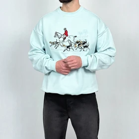 دورس مردانه آبی پنبه سه نخ طرح اسب و سوارکاری