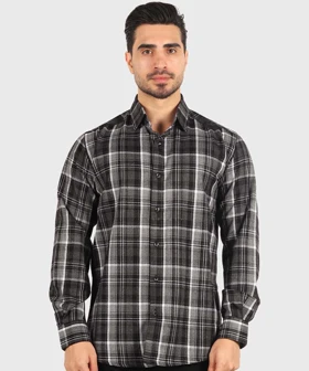 پیراهن مردانه پشمی چهارخانه طوسی تیره 0184