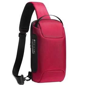 کیف کراس بادی مردانه بنج اصل BANGE BG-22085 رمز دار با پورت USB (قرمز)
