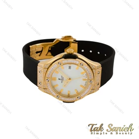 ساعت هابلوت زنانه فول نگین طلایی صفحه سفید Hublot-5130-L