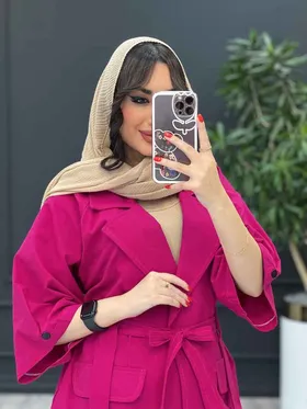 مانتو لینن آستین کیمینو کمردار