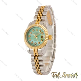 ساعت رولکس زنانه دورنگ طلایی صفحه سبز آبی صدفی Rolex-5037-M-L