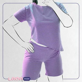 ست کراپ شرتک پنبه سوپر لاکرا گره‌ای رنگ یاسی