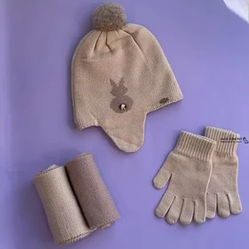 ست سه تیکه کلاه روگوشی بچگانه بافت اندلس