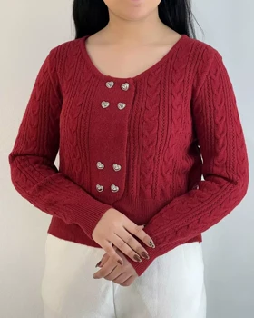 ژاکت بافت جلو دکمه قلب کد 5351