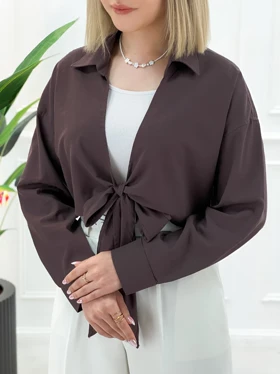 شومیز کراپ جلوگره زنانه مانیا - شکلاتی