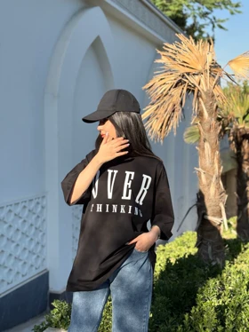 تیشرت لانگ over مشکی هیمه استایلیش