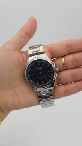 ساعت مچی مردانه والار Walar تمام استیل با موتور کوارتز (نقره ای با صفحه مشکی)