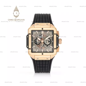 ساعت مچی اوبلو بند صفحه مربعی بند مشکی Hublot Square Bang Unico