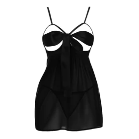 لباس خواب فنردار عروسکی سینه پاپیونی مشکی لاوین کد 4202