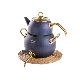 قوری کتری گرانیتی شیردار تپل رنگ سورمه ای