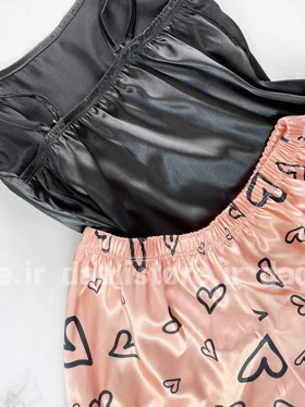 ست لباس خواب تاپ و شورتک ساتن طرح قلب Good night