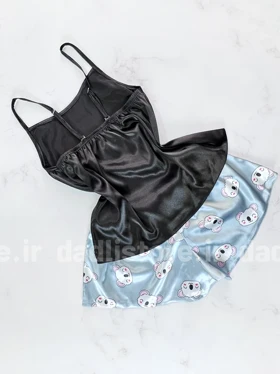 ست لباس خواب تاپ و شورتک ساتن طرح کوالا