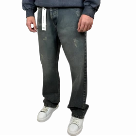 شلوار جین نیم بگ مردانه زاپدار (Semi-Baggy) آبی دودی شسته شده