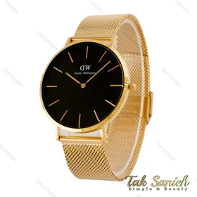 ساعت دنیل ولینگتون مردانه بند حصیری طلایی صفحه مشکی DW-5278-G