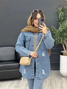 مانتو جین جیب پاکتی لاوین
