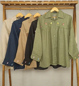 شومیز عروسکی گلدوزی (MD-1-2661) (سبز صدری)