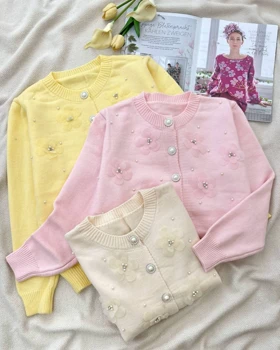 ژاکت بافت گل و مروارید مدل 2 کد 5250