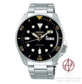 ساعت مچی مردانه سیکو 5 اسپرت (Seiko 5 Sports) مدل SRPD57K1 (اتوماتیک، استیل نقره‌ای، صفحه مشکی با جزئیات طلایی)