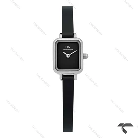 ساعت دنیل ولینگتون مینی مستطیل سیلور صفحه مشکی مهندسی بند چرم DW-10710-L